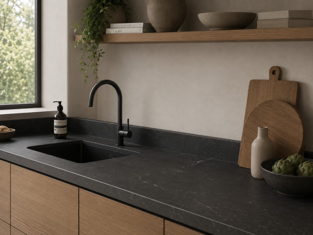 QUARIOM black marble kitchen countertop