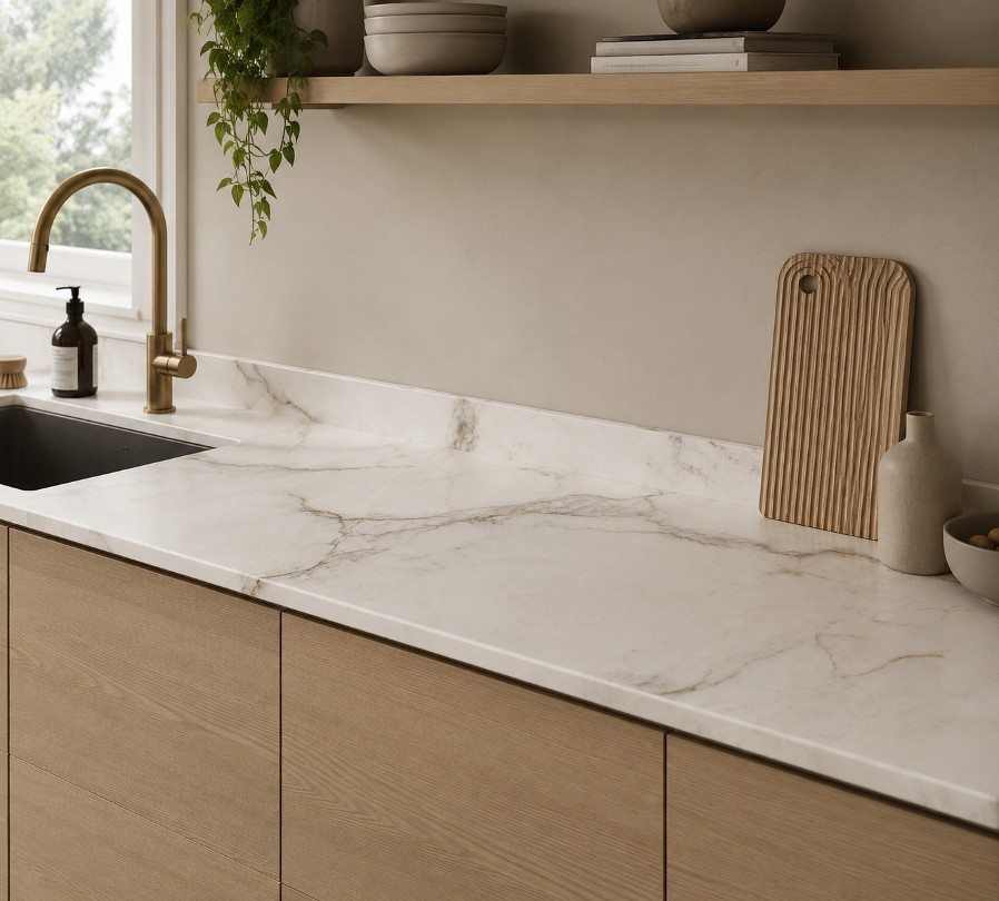 QUARIOM white marble kitchen countertop