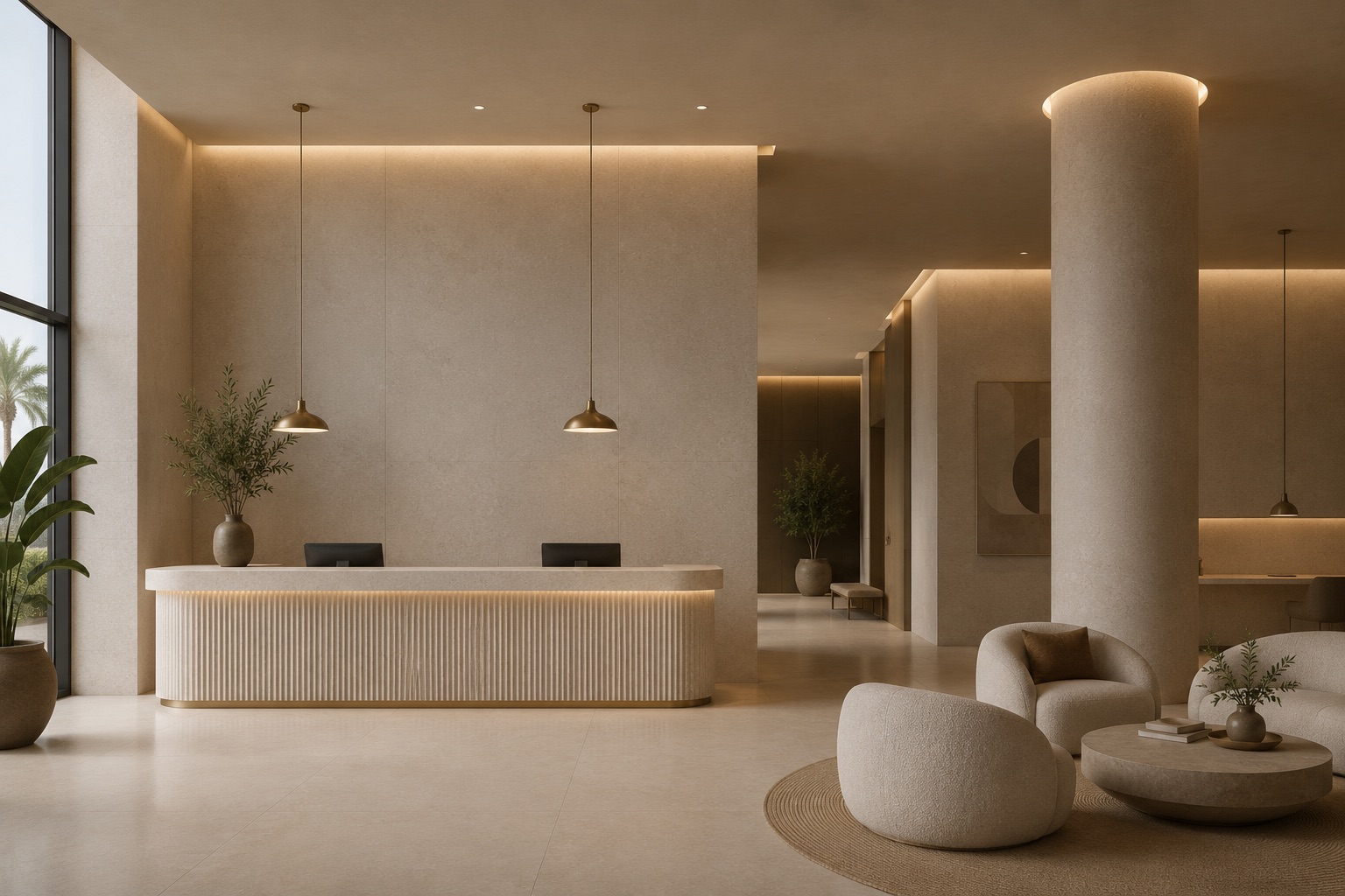 QUARIOM wall panels in a refined hotel lobby
